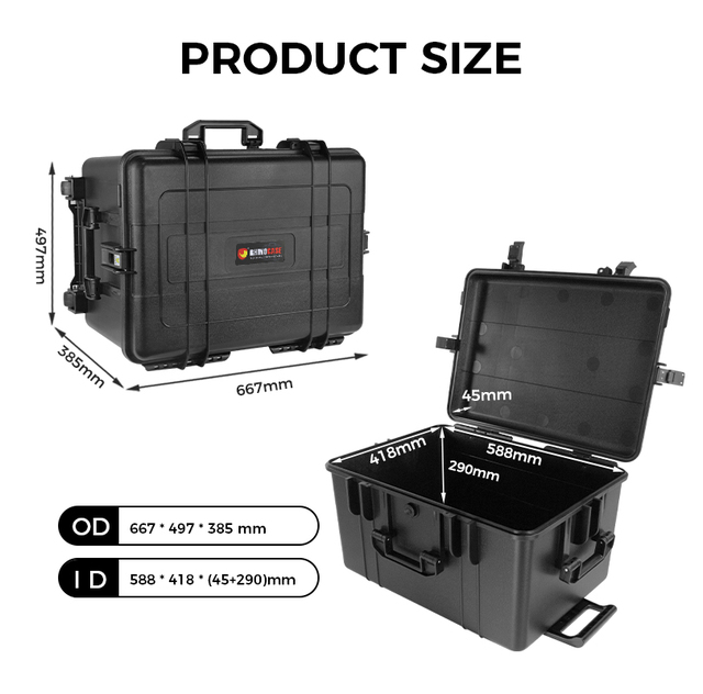 667 * 497 * 385 mm Hard Injection Mold IP67 Waterproof Carrying Rugged Hard Plastic Safety Equipment case with Foam Insert