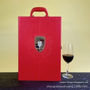 Luxury PU Wine <b>Gift</b> <b>Box</b> with Glass Holders, Piano Finish, Orange Red <b>Black</b> Checkered Design for 1 or 2 Bottles - Product Image 3