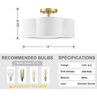 Plafonnier semi-encastré en fer avec abat-jour en tissu blanc, idéal pour chambre, salle à manger, salon, couloir, LED