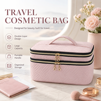 Trousse de Maquillage de Luxe en Cuir PU Double Couche Grande Capacité, Étui de Voyage Marron pour Cosmétiques avec Poignée et Fermeture Éclair