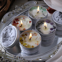 Lilin Aroma Kedelai dalam Stoples, Lilin Wangi Buatan Tangan Kristal Bunga Kering dalam Kaleng Logam Perak Mewah, Dekorasi Rumah Pernikahan