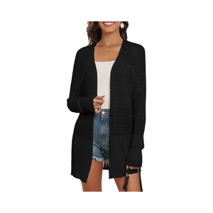 ZAFUL Women's Open Front Kimono Lightweight <strong>Crochet</strong> <strong>Cardigan</strong> with Long Sleeves Solid <strong>Black</strong> XL-for Summer or Winter - Product Image 1