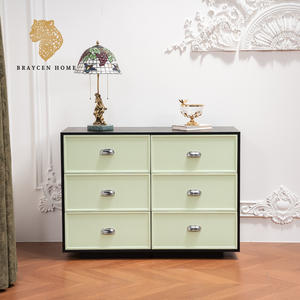 <span class=keywords><strong>Commode</strong></span> en bois vert clair moderne avec poignées chromées, <span class=keywords><strong>commode</strong></span> à 6 tiroirs, armoire de rangement moderne pour chambre à coucher - Product Image 1