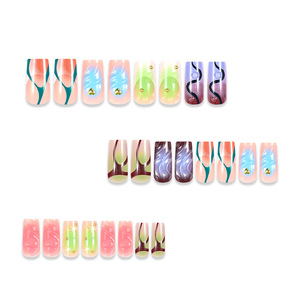 Ongles à presser carrés courts 3D courbés, style français transfrontalier, avec colle, motif Wind love halo, pour automne-hiver, Nail Art, vente en gros - Product Image 5