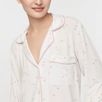 Pyjama en viscose à imprimé floral personnalisé en provenance de bambou, manches longues avec passepoil, pyjama pour femme, vêtements de nuit, vêtements de détente, ensemble pour femmes