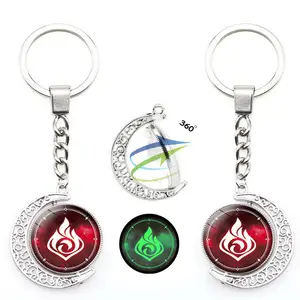 משחק Genshin השפעה זוהר Keychain כפול צדדי מסתובב תליון Keyring 7 אלמנט נשק עין של מקורי אלוהים מפתח שרשרת