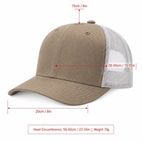 Casquette Trucker Unisexe Marron Kaki avec Dos en Maille Blanche et Avant en Sergé, Six Panneaux Structurés, Visière Courbée Ajustable, Vente en Gros