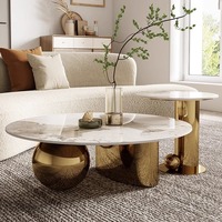 Table basse ronde en marbre avec pieds en acier inoxydable doré, ensemble de tables basses de salon modernes et luxueuses pour canapé