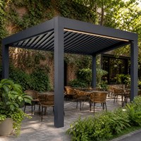 Pergola Aluminium Elektrik Tahan Air dan Salju, Gazebo Paviliun Luar Ruangan untuk Halaman Belakang, Teras, Kolam Renang