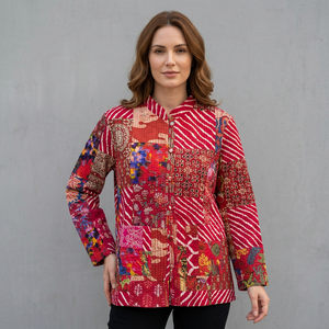 Quilted <b>Patchwork</b> <b>Jacket</b> Women's Mandarin Collar Full Sleeve Cotton Autumn Style Regular Length Hand Embroidery Design gift - Product Image 1