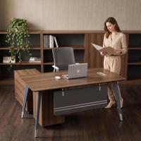 Bureau de direction en bois de luxe avec pieds en bois, mobilier de bureau pour hôpital, bureau de direction en forme de L avec tiroirs de rangement