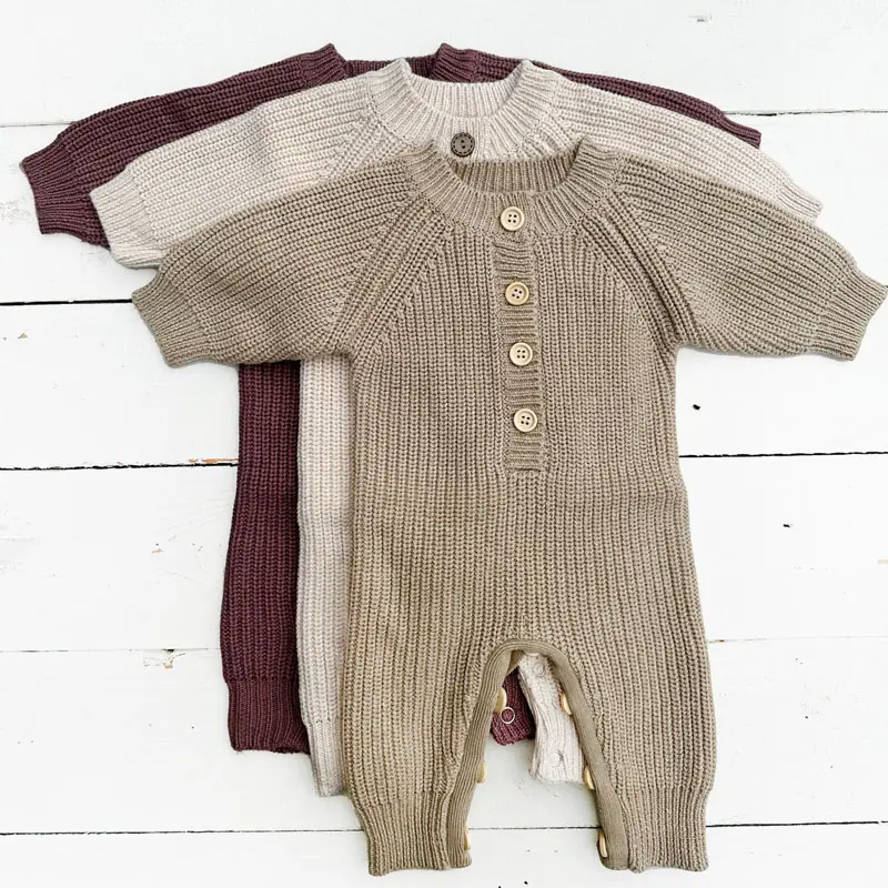 Long Sleeve Fall Winter Cotton Ribbed Kids Jumpsuit Harper Buttons Onesies Baby Pajamas Girl Clothes Knit Baby Sweater Romper