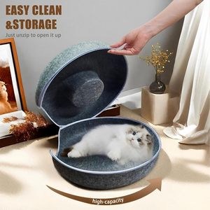 Collapsible Donut <b>Cat</b> Tunnel Bed Anti-Anxiety Felt <b>Cat</b> Cave for Small Dogs Pet Bed with Solid Pattern - Product Image 4