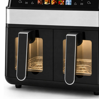 Friteuse à air carrée double panier 4+4L en acier inoxydable avec contrôle numérique, fonctions de grillade, cuisson et cuisson au four pour usage domestique