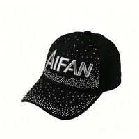 Casquette de baseball tendance style européen-américain avec lettres, 100% polyester, visière incurvée incrustée de diamants, prête pour l'exportation transfrontalière