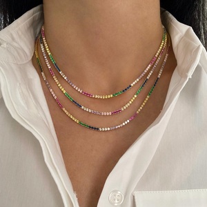 2024 New Arrived Hot Selling European Women Jewelry <strong>Choker</strong> 2mm CZ <strong>Tennis</strong> Chain rainbow Necklace for Women - Product Image 1