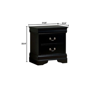 Table de chevet noire Louis Philippe en bois massif, construction à queue de pie anglaise, poignées suspendues en nickel antique - Product Image 4