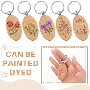 แผ่นไม้เปล่าสำหรับแกะสลัก ขายส่ง พวงกุญแจไม้รูปวงรี ป้ายห้อยกุญแจ ห่วงกุญแจ สำหรับงาน DIY ของขวัญ งานฝีมือ แกะสลักด้วยเลเซอร์ - Product Image 2