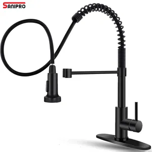 SANIPRO Stainless Steel Pull Down Sprayer Spring Sink Tap Black Kitchen Faucet for Farmhouse Camper Laundry Utility Rv Wet Bar