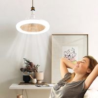 Ventilateur de plafond LED moderne électrique en plastique avec télécommande, 3 options de couleur, rotation à 360°, base E27, pour la maison, l'hôtel, l'extérieur