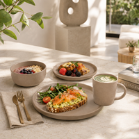 Service de table en grès mat de porcelaine classique haut de gamme – Assiettes, bols et tasses en céramique, compatibles lave-vaisselle, pour la maison