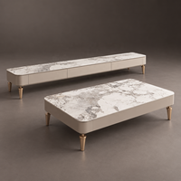 WYRAX Executive Lounge, aspect marbre, avec rangement dissimulé et console multimédia basse assortie sur pieds dorés