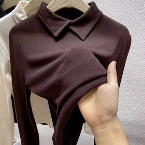 Women Long Sleeve Black Base Layer Shirt Stand Collar Slim Fit Autumn Winter Inner Wear Solid Color T-Shirt - Product Image 2