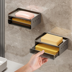 Shu Zheng Double Layer Soap Dish Wall Mounted Aluminum Rectangular For Bathroom Use - Product Image 1