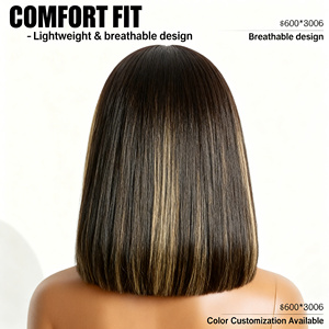 Peluca Bob de Cabello Virgen Brasileño, Hecha a Máquina, con Encaje Completo HD, 200% de Densidad, Sin Pegamento, Rojizo/Negro Natural, Corta - Product Image 2