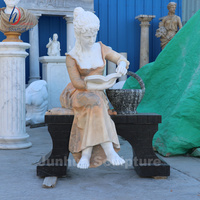 Statue de femme en pierre naturelle, sculpture occidentale de jeune fille en marbre avec panier de fleurs