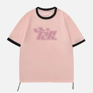 Camiseta corta con estampado de pantalla de ajuste holgado para mujer