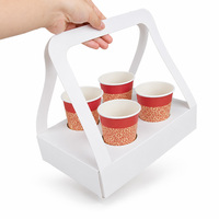 Einweg-Kaffeebecherhalter aus weißem Karton für 4 Becher mit Griff – Tragbarer Becherträger für Takeaway-Lebensmittelverpackungen