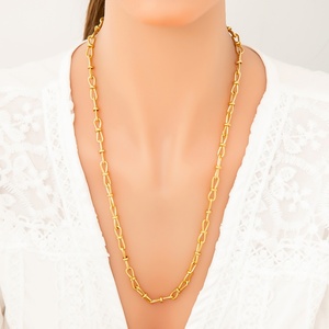 Simple and High-End Stainless Steel Necklace with 18K Real Gold <b>Titanium</b> Steel Lock Link <b>Chain</b> Pendant Jewelry for Parties - Product Image 4