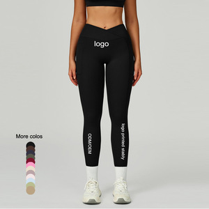 Pantalon de yoga noir à poches latérales, taille haute, sans couture avant, pour femmes grandes, écologique, <span class=keywords><strong>prix</strong></span> abordable, leggings longs très tendance - Product Image 1