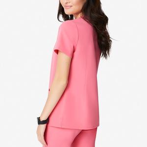 Uniformes d'été roses personnalisés à manches courtes et col en V en coton pour les infirmières pédiatriques. - Product Image 3
