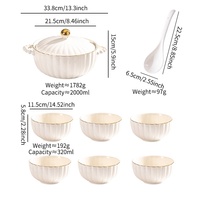 Ensemble cadeau de 8 pièces, ensemble de pot à soupe et de bols en céramique minimaliste nordique avec incrustations dorées, avec couvercle, vaisselle pour usage hôtelier