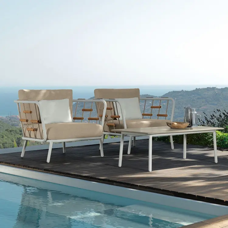 Nuovo Design Hotel giardino divano salotto in alluminio telaio in corda di mobili da esterno con tavolino da caffè