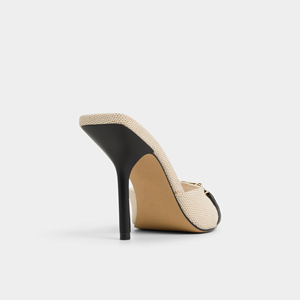 Sandales mules <span class=keywords><strong>beige</strong></span> pour femmes, talons hauts avec boucle à chaîne dorée, bout ouvert, talons aiguilles pour soirée - Product Image 3