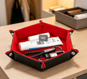 Bandeja de Almacenamiento Hexagonal de Cuero PU, Organizador de Escritorio Plegable para Dados de RPG, Bandeja de Terciopelo Rojo Suave para Llaves, Joyas y Perfumes - Product Image 2