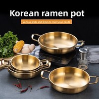 Pot à nouilles instantanées en acier inoxydable 316, antiadhésif, à double poignée, style coréen, pour ramen aux fruits de mer doré, pot militaire épaissi pour soupes