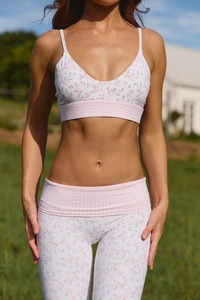 Eco Friendly Women's Floral Print <b>Spaghetti</b> Strap Yoga Bra Deep V-Neck Medium Support Breathable Sport Top - Product Image 2