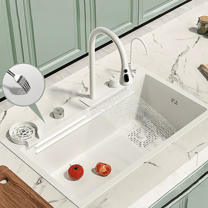 Lavello da <span class=keywords><strong>cucina</strong></span> moderno <span class=keywords><strong>bianco</strong></span> 304 in acciaio inox multifunzione cascata lavello con doppio rubinetto per <span class=keywords><strong>cucina</strong></span> Undermount - Product Image 2