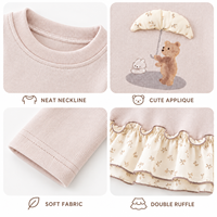 T-shirt à manches longues pour filles, motif ours doux et floral, ourlet à volants, sous-vêtement, haut pour tout-petits et enfants, OEM ODM, vente en gros