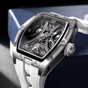 Reloj Mecánico Deportivo de Moda MEGIR <span class=keywords><strong>para</strong></span> <span class=keywords><strong>Hombre</strong></span>, Reloj de Pulsera Automático de Cuerda Automática con Correa de Silicona y Esfera Transparente Tipo Tonneau - Product Image 1