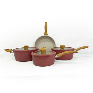 Modern <b>Ceramic</b> Marble Coated Pot <b>Pan</b> Glass Lids Bakelite Handles Non-Stick Aluminum Cookware Set Induction Compatible Dishwasher - Product Image 1