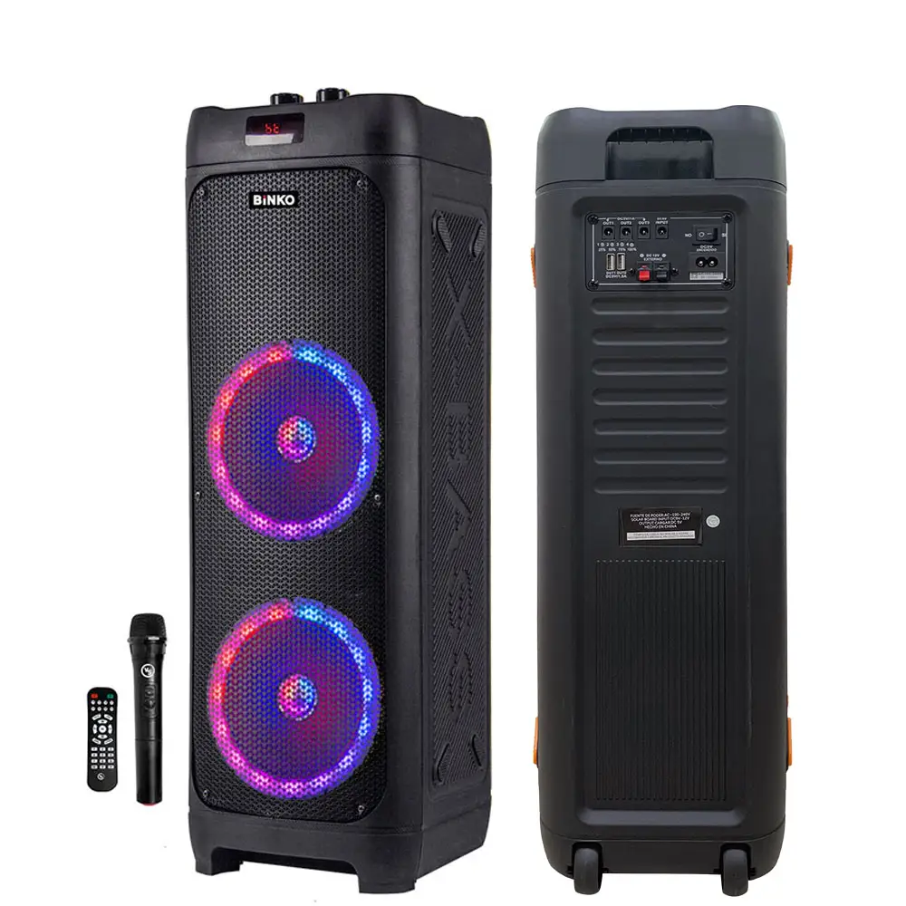 Taşınabilir karaoke çalar açık ses caixa de som, ev sinema hoparlörü, çift 8 inç bas hoparlör kablosuz mikrofon ile