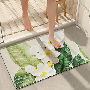 Tapis de salle de bain à motif floral, absorbant, en cuir, rectangulaire, design moderne, pour l'entrée de la salle de bain, antidérapant, vert et blanc - Product Image 4