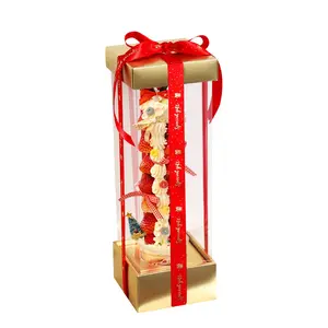 Personalizar FIESTA DE Navidad torre de fresa alta caja para cupcakes reciclable creativo pliegue oro cartón pastel caja de regalo