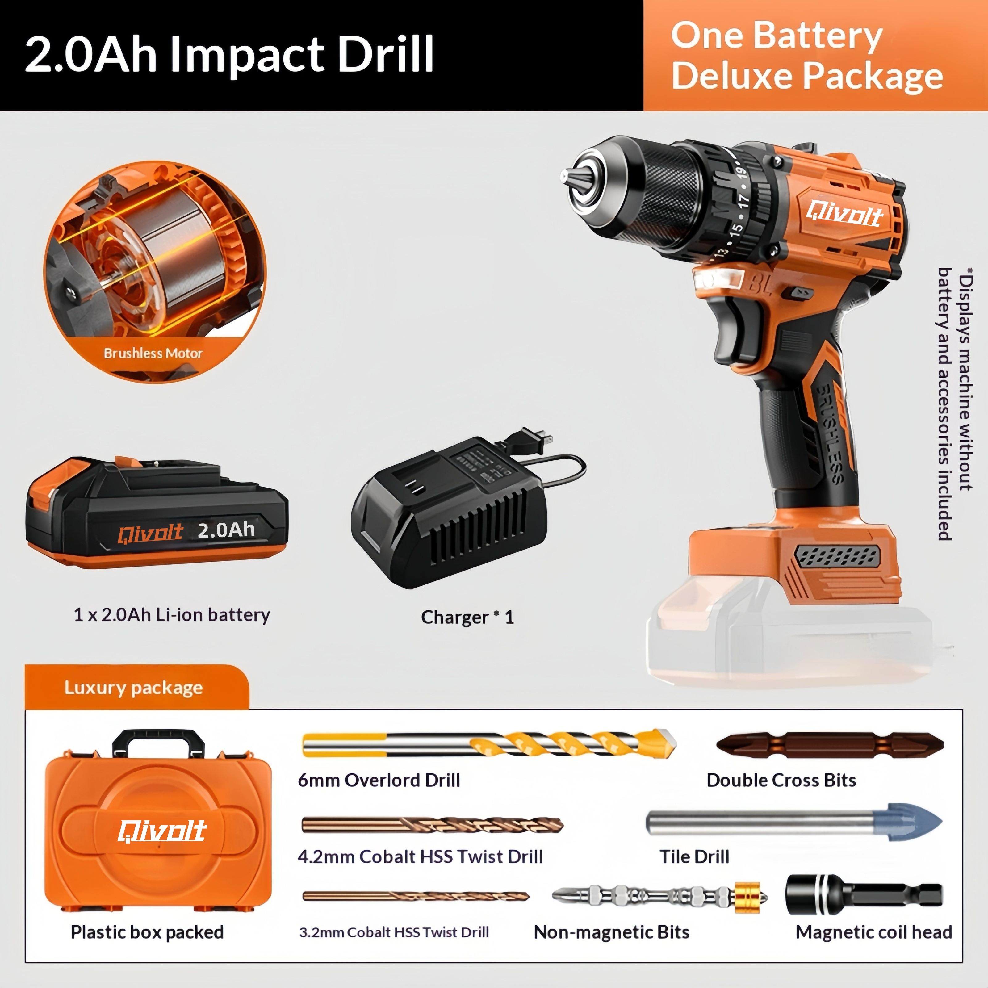 (Orange)Smart Drill with 1pcs 2Ah battery & charger