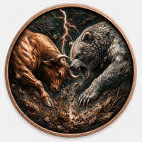 Pièces de monnaie en cuivre à haute relief, 1 once Troy, en cuivre pur .999, pièce ronde « Bull Bear Power Clash » avec impression UV colorée
